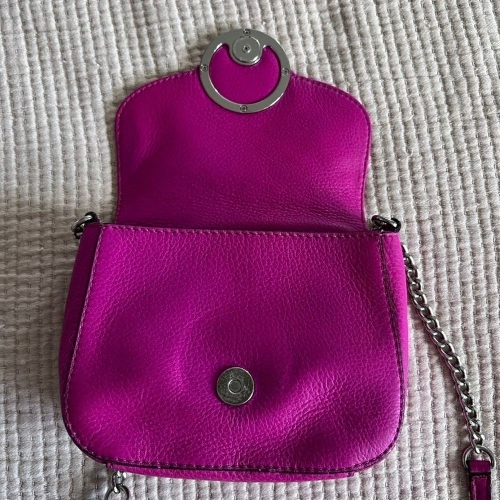 Michael Kors Fulton Small Pebble Leather Flap Crossbody Bag Purse Pink Silver - Picture 9 of 13
